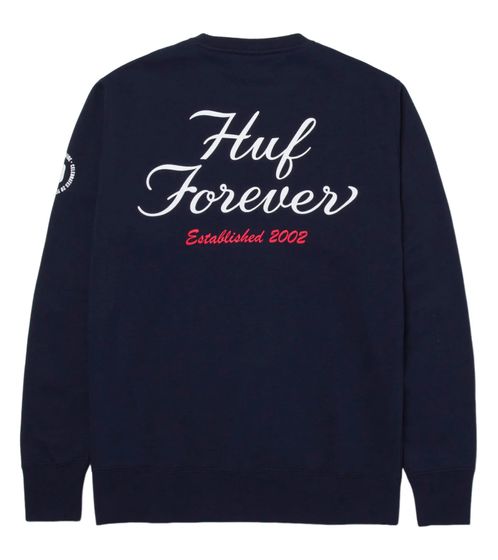 HUF Forever Crew Men s Hooded Hoodie Cotton Pullover with Logo Print PF00459 Navy