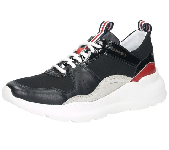 SANSIBAR women's genuine leather shoes, stylish sneakers, leisure shoes 1064368 black/white/red