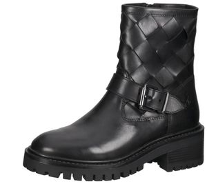 SANSIBAR Damen Stiefel Echtleder-Schuhe mit Schnalle Übergangs-Stiefeletten 1082850 Schwarz