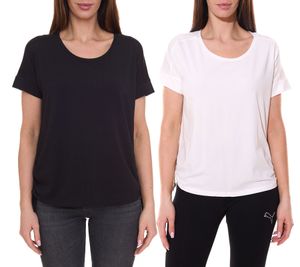 FAYN SPORTS Camiseta deportiva de mujer con cordones, camiseta con cuello redondo, color blanco o negro
