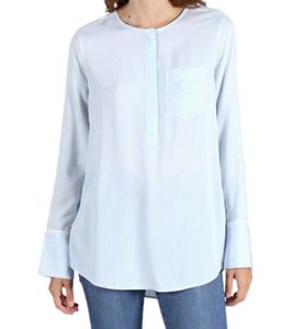 TOMMY HILFIGER women's long-sleeved blouse, stylish summer blouse with chest pocket WW0WW25977 0BE light blue/white