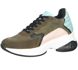 STEVEN NEW YORK Damen Echtleder-Schuhe Low-Top Sneaker mit Dämpfung Made in Portugal SNY11000296-03005-348 Khaki/Rosa/Blau