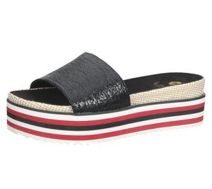 Chanclas de mujer La Strada con suela de rayas zapatos de verano con aspecto metalizado 1802031-1401 Negro