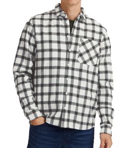 BLEND men's cotton shirt long-sleeved shirt in flannel style 20714330 190509 white/black