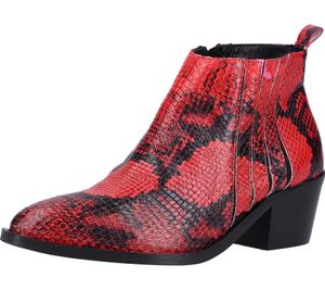 ILC Botas de mujer, elegantes botines de piel auténtica, zapatos de tacón con estampado integral 514513 rojo/negro