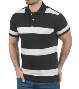 BLEND Fritz Herren Polo-Shirt nachhaltiges Baumwoll-Hemd in Streifen-Optik 20703796 ME 70155 Weiß/Schwarz