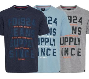 FQ1924 Nox Herren Rundhals T-Shirt nachhaltiges Kurzarm-Shirt mit Print meliert 21900158 ME Navy, Grau oder Hellblau