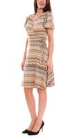 2er Pack Laura Scott Damen Wickel-Kleid schicke Mini-Kleid mit Allover Zacken-Muster 61595346 Braun/Bunt