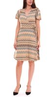 2er Pack Laura Scott Damen Wickel-Kleid schicke Mini-Kleid mit Allover Zacken-Muster 61595346 Braun/Bunt