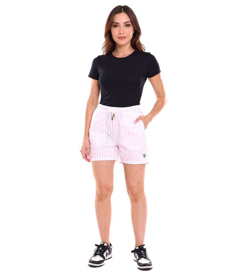 DELMAO ladies shorts in striped look short pants with side pockets 17017345 pink/white