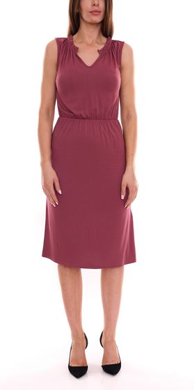 Laura Scott Damen Midi-Kleid mit V-Ausschnitt Sommer-Kleid ärmellos 59617467 Bordeauxrot