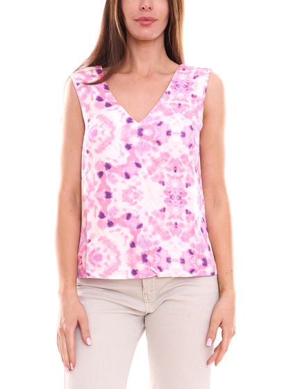 Only ONLALMA Top de verano para mujer con aspecto de batik, camisa informal sin mangas con escote pronunciado 92042750 rosa/morado/blanco