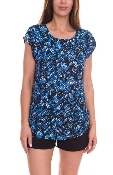 Tamaris women's summer shirt short-sleeved blouse with all-over pattern summer top 95816943 black/blue