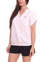 DELMAO Damen Sommer-Bluse gestreift Kurzarm-Bluse Sommer-Shirt 89244315 Rosa/Weiß