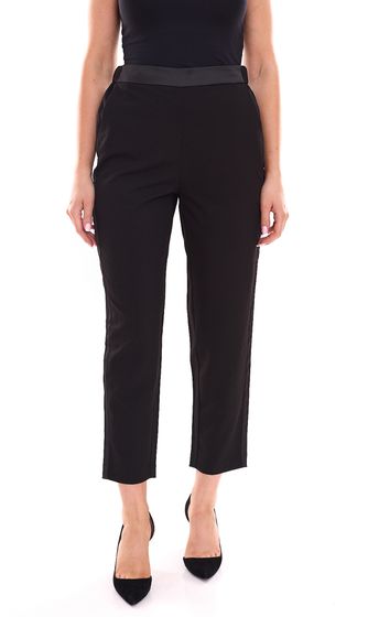 Pantaloni business da donna Aniston SELECTED con righe laterali in seta, pantalone slip-on elegante 57070602 nero