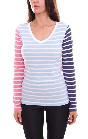 Sudadera de mujer KangaROOS camisa de manga larga a rayas 23756127 azul/rosa