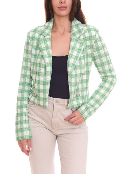 Aniston CASUALS blazer de mujer blazer corta de cuadros con botones decorativos 98869141 verde