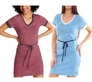 Mini-robe femme KangaROOS avec ceinture en tissu et imprimé maritime all-over rose foncé ou bleu clair