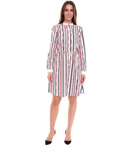 DELMAO vestito da donna in cotone mini abito a righe a maniche lunghe vestito camicetta 10440711 bianco/blu/rosso