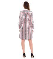 DELMAO Damen Baumwoll-Kleid Mini-Kleid gestreiftes Langarm-Kleid Blusen-Kleid 10440711 Weiß/Blau/Rot