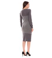 AjC Damen Pullover-Kleid gestreift Midi-Kleid Strick-Kleid 12705661 Grau
