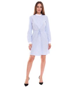 DELMAO vestito da donna in cotone mini abito a righe a maniche lunghe vestito camicetta 63983442 bianco/blu