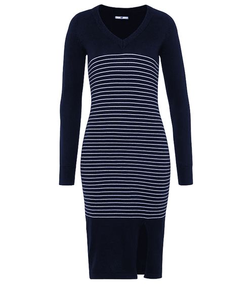 AjC Damen Pullover-Kleid gestreift Midi-Kleid Strick-Kleid 10089317 Blau