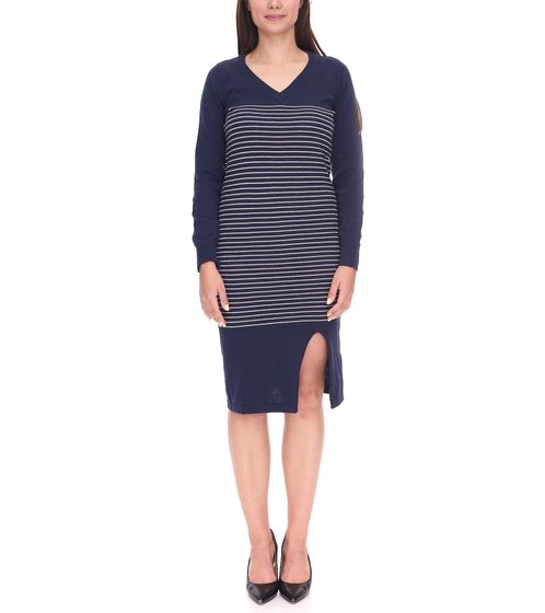 AjC Damen Pullover-Kleid gestreift Midi-Kleid Strick-Kleid 10089317 Blau