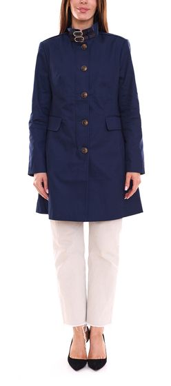 Aniston CASUAL manteau court pour femme, veste d'automne à la mode avec col montant 63397152 bleu