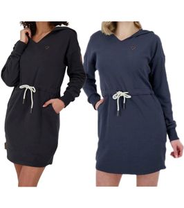 ALIFE AND KICKIN Scarla Damen Mini-Kleid Pullover-Kleid Langarm-Kleid mit Kapuze Sweat-Kleid in Blau oder Schwarz