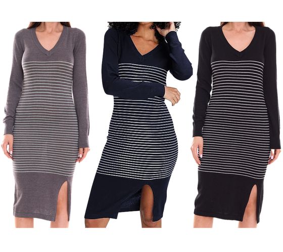 Robe pull AjC pour femme, robe midi à rayures, robe tricotée en gris, noir ou bleu