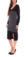 AjC Damen Pullover-Kleid gestreift Midi-Kleid Strick-Kleid in Grau, Schwarz oder Blau