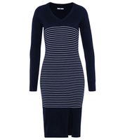 AjC Damen Pullover-Kleid gestreift Midi-Kleid Strick-Kleid in Grau, Schwarz oder Blau