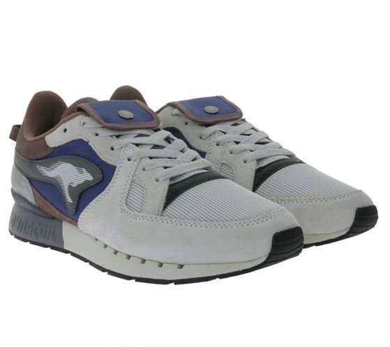 Zapatillas casual de hombre KangaROOS COIL R1 con detalles en piel auténtica, un pequeño bolso extraíble y suela Ortholite Zapatos 47306 000 0094 Beige/Gris/Púrpura