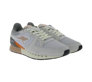 Baskets décontractées KangaROOS COIL R1 pour hommes avec détails en cuir véritable, petit sac amovible et semelle Ortholite Chaussures 47290 000 2027 Gris/Orange/Blanc