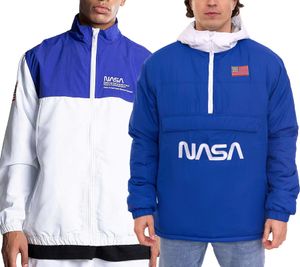 K1X | Kickz NASA Chaqueta para hombre, elegante chaqueta de entretiempo o deportiva, azul o blanco/azul