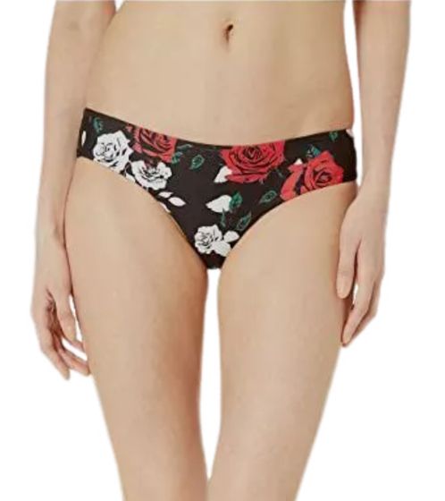 Hurley Quick Dry Damen Bikini-Unterteil Bikini-Hose mit Allover Rosen-Muster BQ4792 010 Schwarz/Rot/Weiß