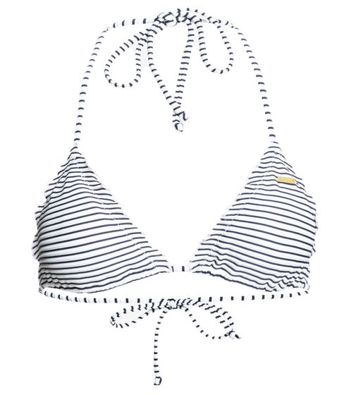 ROXY Bico Mind Of Freedom women's striped bikini top with ruffled neckline halter neck bikini ERJX304420 WBB0 white/black