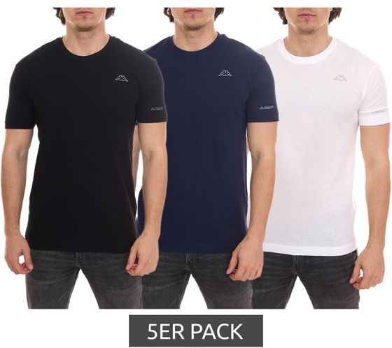 Pack of 5 Kappa men's cotton shirts, round neck shirt with small logo patch, short sleeve shirt 711169 white, blue or black
