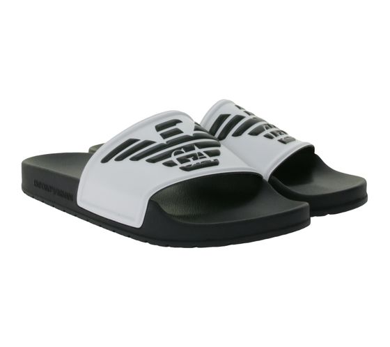 Emporio Armani Sliders Mules pour hommes Chaussures de bain Pantoufles de bain d'été XN747 XVPS06 D287 Noir/Blanc