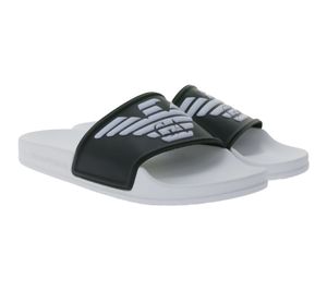 Emporio Armani Sliders Chanclas para hombre, zapatillas de baño para verano, zapatillas de baño XN747 XVPS07 D850 blanco/negro