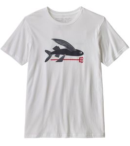 Patagonia Flying Fish Camicia a maniche corte da uomo in cotone T-shirt con stampa grande 39145 Bianca