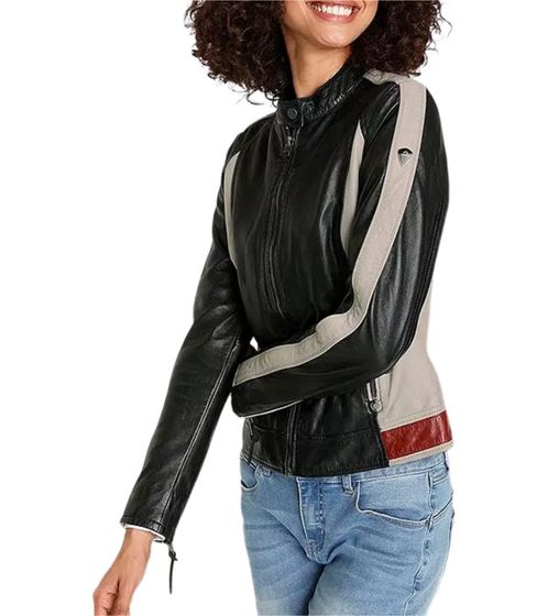 ALPENBLITZ veste en cuir pour femme veste de motard rocky en agneau nappa veste en cuir véritable 45312547 noir/beige/rouge