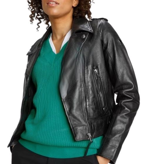 ALPENBLITZ leather jacket rock ladies genuine leather jacket with wide lapel collar 99093948 Black