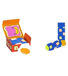 Happy Socks Toasted Egg Chaussettes en coton pour femme Bas de tous les jours à motifs dans une boîte cadeau XTEG01-6300 Multicolore