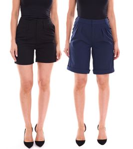 Pantalones cortos de verano para mujer de AJC, pantalones cortos de traje, bermudas cotidianas en negro o azul marino