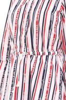 DELMAO Vestido de algodón para mujer, minivestido a rayas, manga larga, blusa, blanco/azul o blanco/azul/rojo