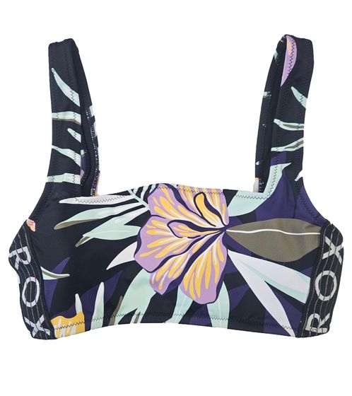 Top de bikini de mujer ROXY Active O con estampado integral de flores, moda de baño ERJX304822 KVJ4 negro/colorido