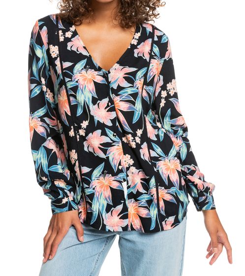 Blusa de mujer ROXY Soft Feminity, blusa de mujer de manga larga suave y fluida con estampado floral ERJWT03552 KVJ7 Negro