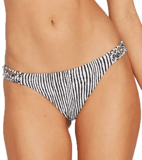 Braguita de bikini de mujer VOLCOM Stripe Away Hipster a rayas y detalles trenzados laterales O2212008 WHT negro/blanco
